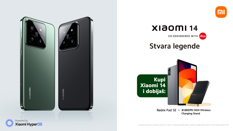 Legendarna ponuda Xiaomi 14 telefona: Kupi novi telefon i dobijaš Redmi Pad SE i Xiaomi 50W Wireless Charging Stand