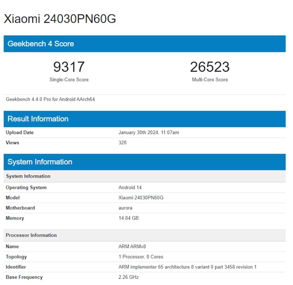 Xiaomi 14 Ultra izašao na Geekbench listingu sa 16 GB RAM-a