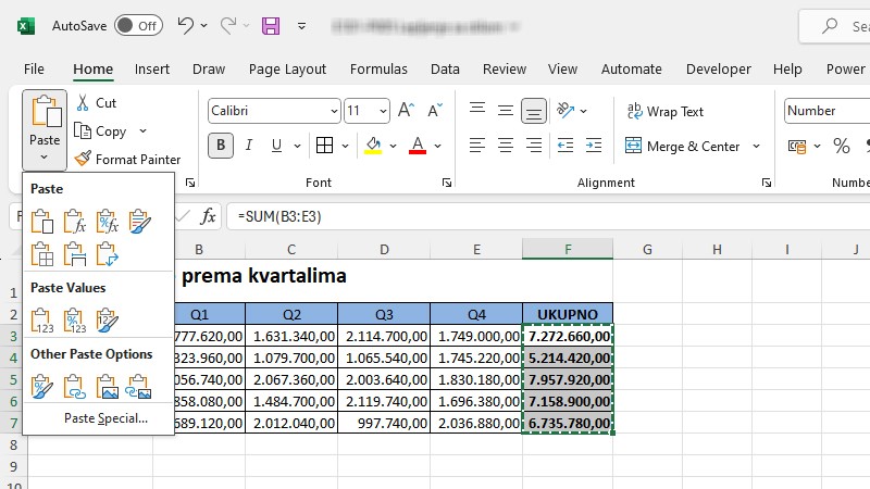 Excel opcija Paste Special | PC Press