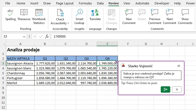 Komentari i zabeleške u Excel dokumentima