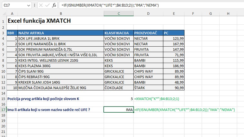 Napredna pretraga opsega: Excel funkcija XMATCH