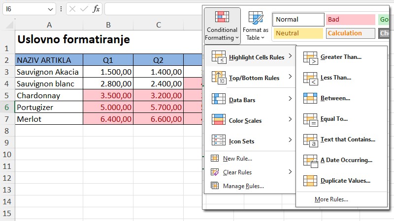 Uslovno formatiranje u Excel izveštajima