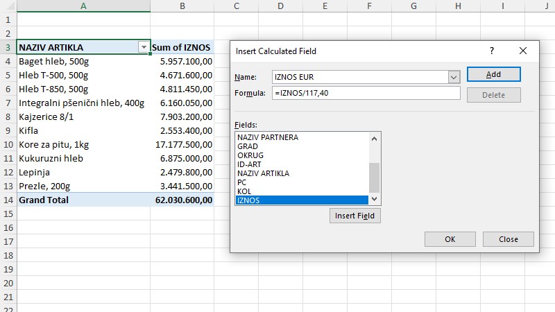 Excel Pivot tabele: Calculated Fields and Items