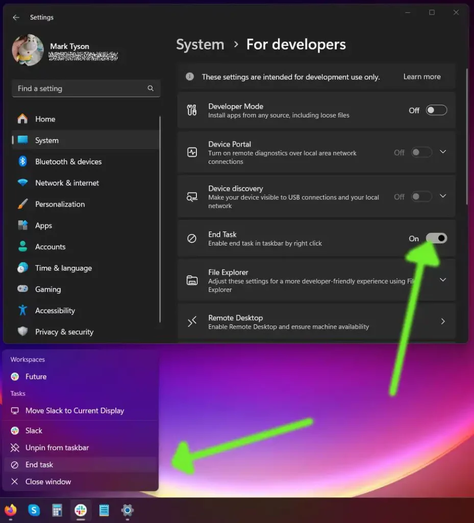 Skrivena End Task opcija na Windows 11 Taskbaru