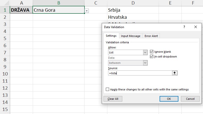 Dinamičke liste za izbor u Excel tabelama