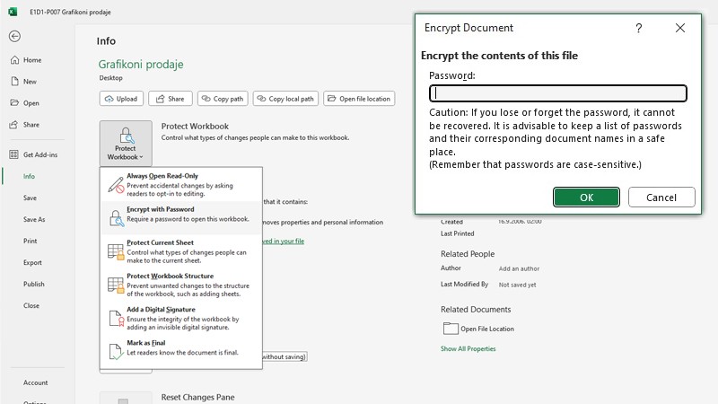 Zaštita radne sveske ili čitavog Excel dokumenta