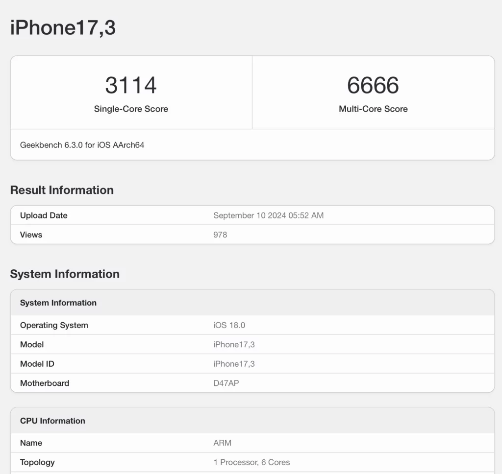 iPhone 16 procesor navodno donosi skromno poboljšanje performansi u Geekbench-u