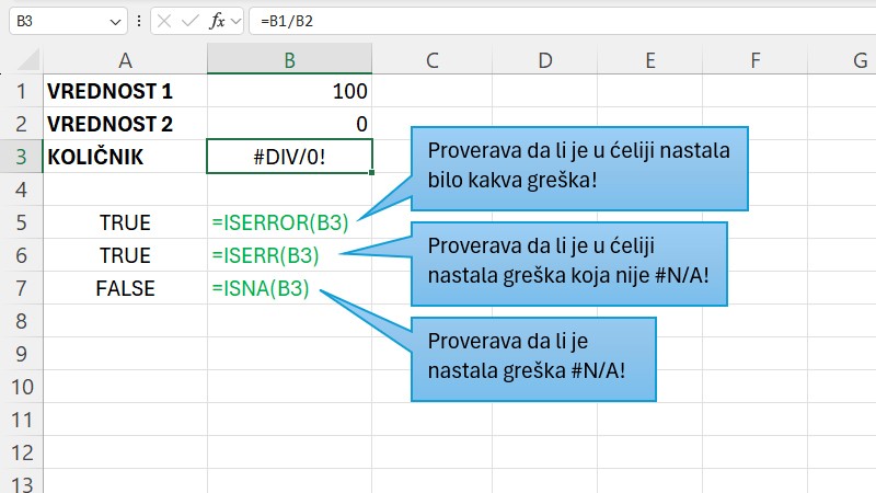 Upravljanje greškama u Excel izveštajima